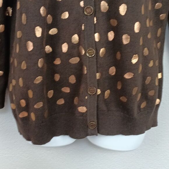 Vintage 90s Brown With Gold Dots Long Sleeve Button Down Knit Cardigan sz XL - Picture 4 of 9